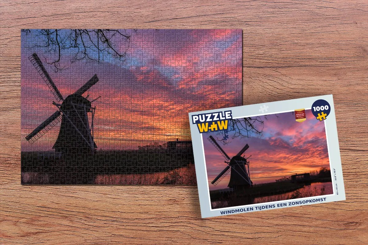PuzzleWow Windmolen Zonsopgang Legpuzzel 1000 Stuks - Multicolor