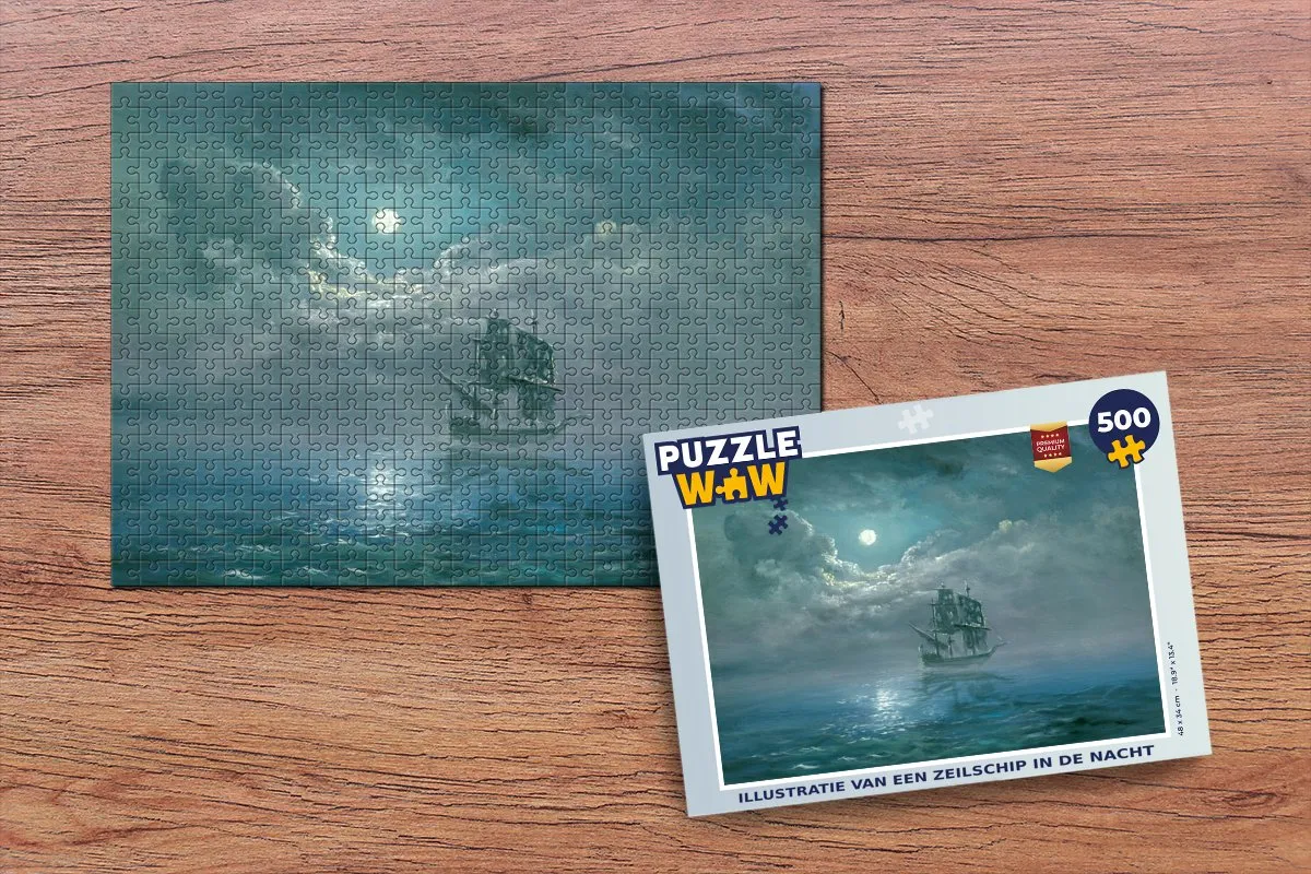 PuzzleWow Legpuzzel Zeilschip in de Nacht 500 Stuks - Multicolor