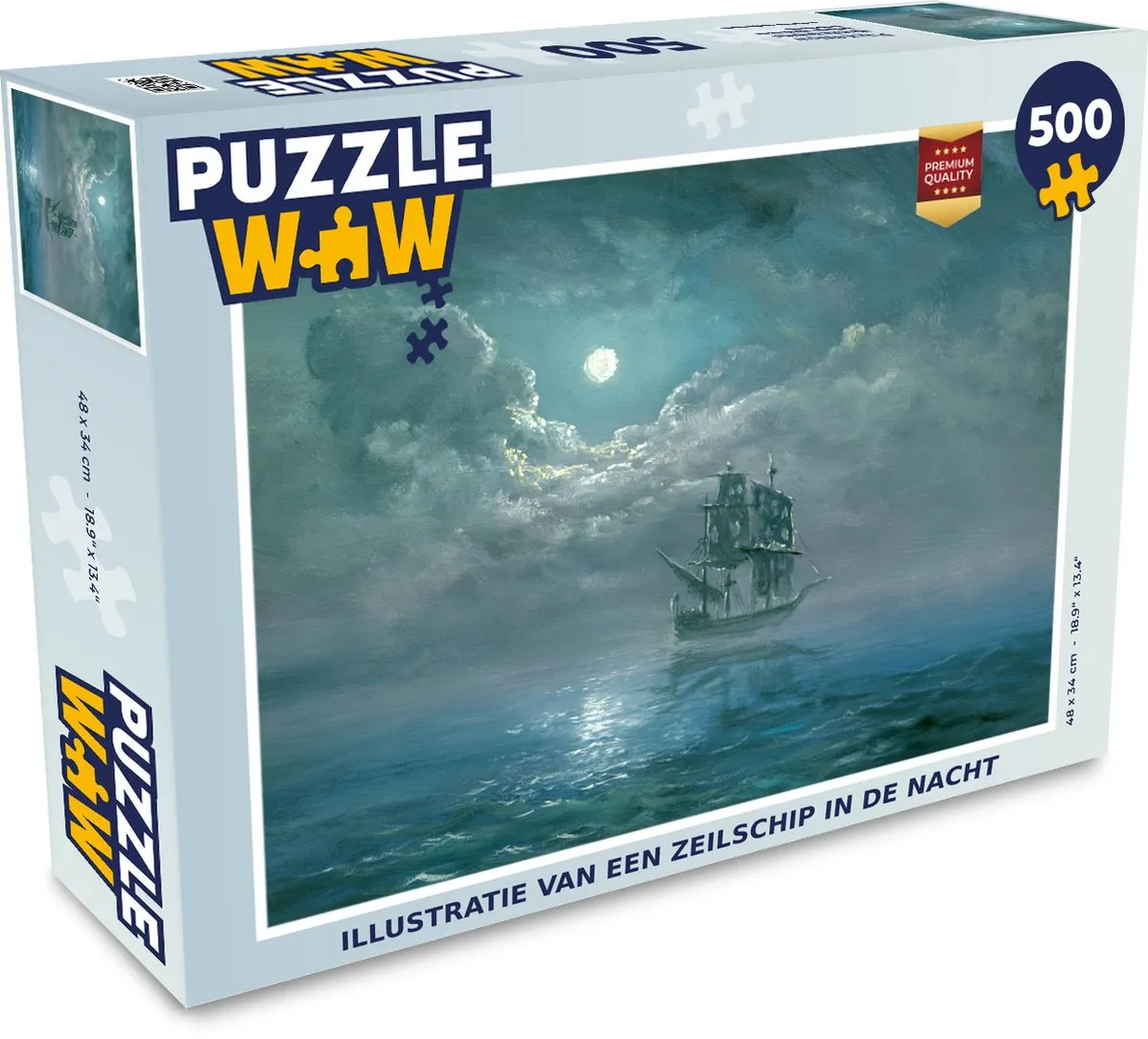 PuzzleWow Legpuzzel Zeilschip in de Nacht 500 Stuks - Multicolor