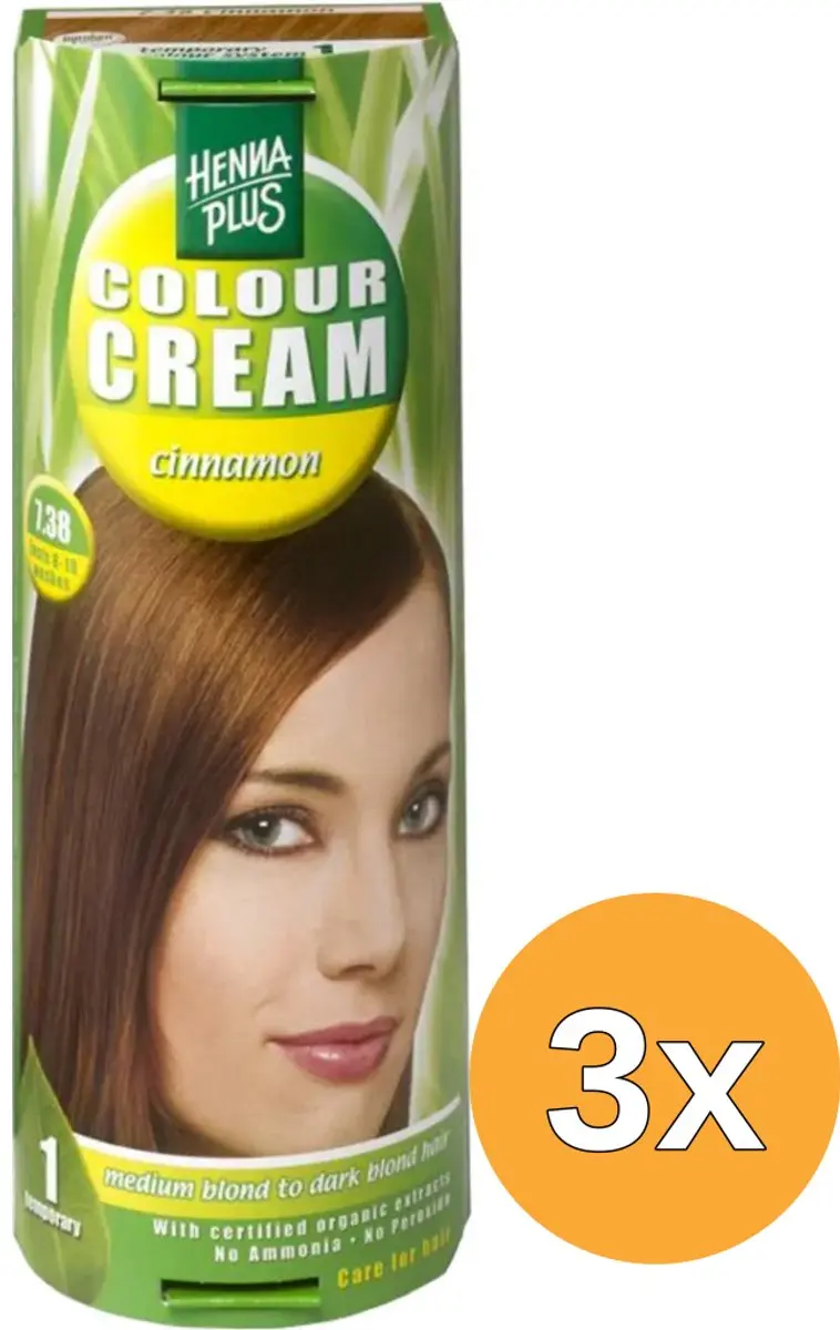3x Hennaplus Colour cream 7.38 cinnamon (60 ml)