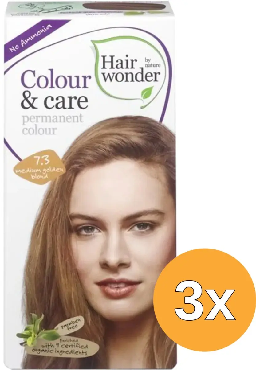 3x Hairwonder Colour & Care 7.3 medium gold blond (100 ml)