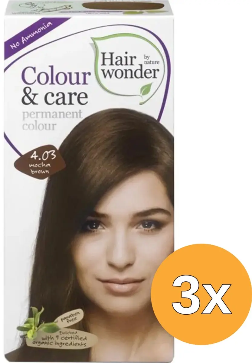 3x Hairwonder Colour & Care 4.03 mocca brown (100 ml)