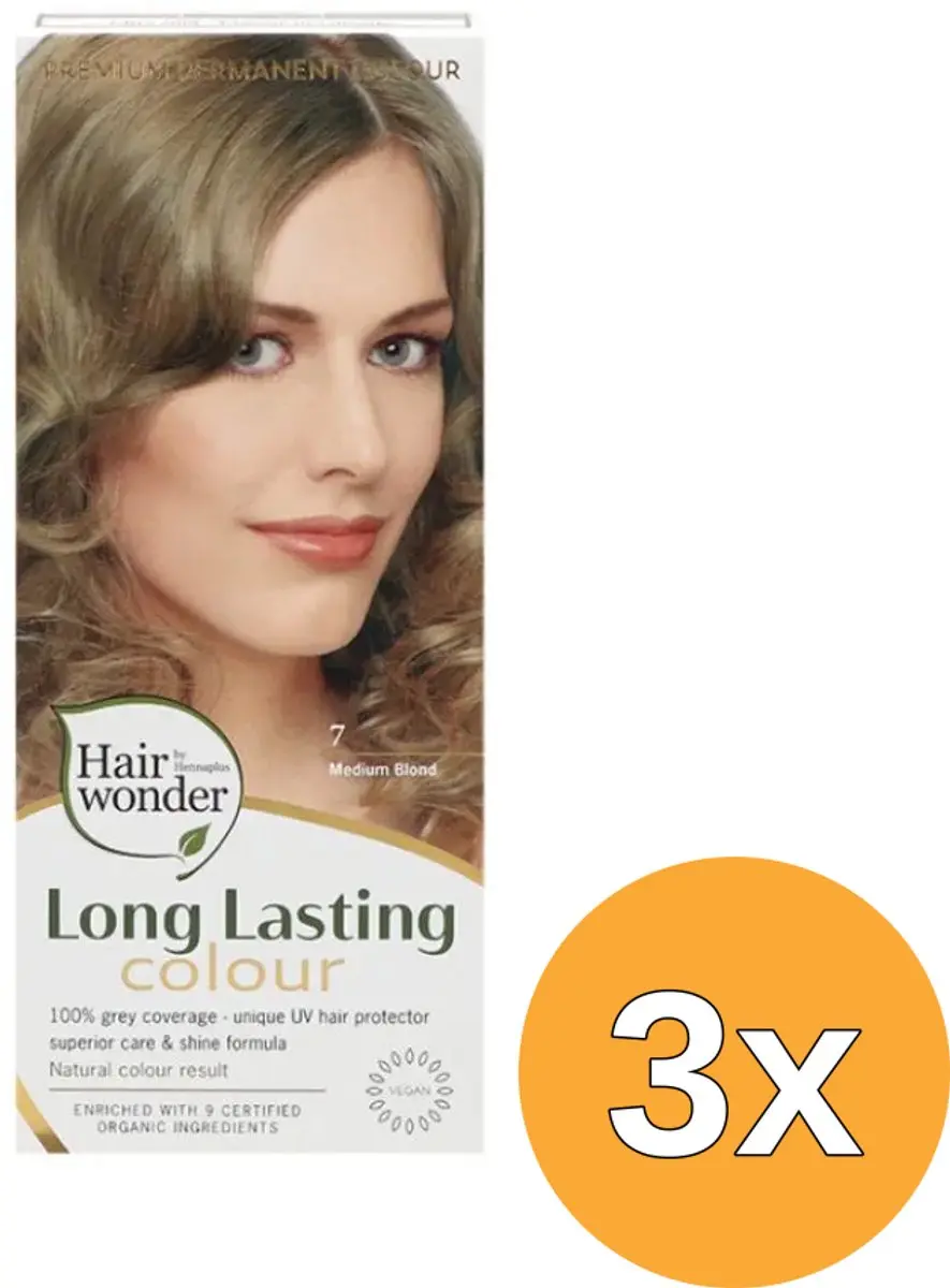 3x Hairwonder Long Lasting Colour 7 Medium Blond (100 ml)