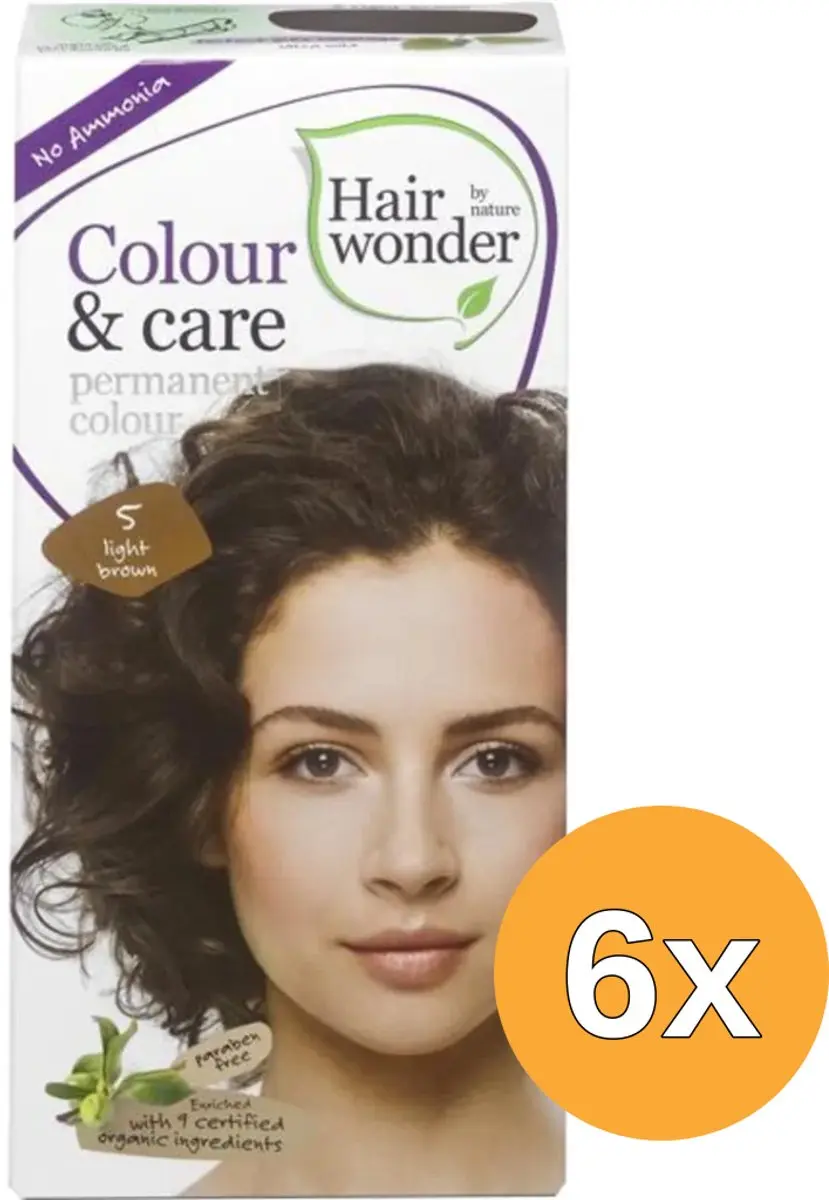 6x Hairwonder Colour & Care 5 Light Brown (100 ml)
