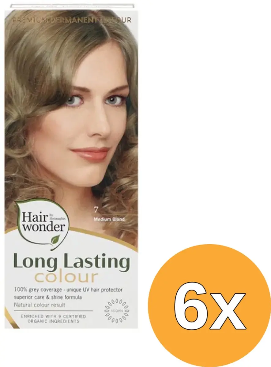 6x Hairwonder Long Lasting Colour 7 Medium Blond (100 ml)