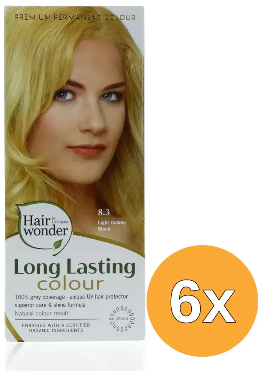 6x Hairwonder Long lasting colour 8.3 golden blond (100 ml)