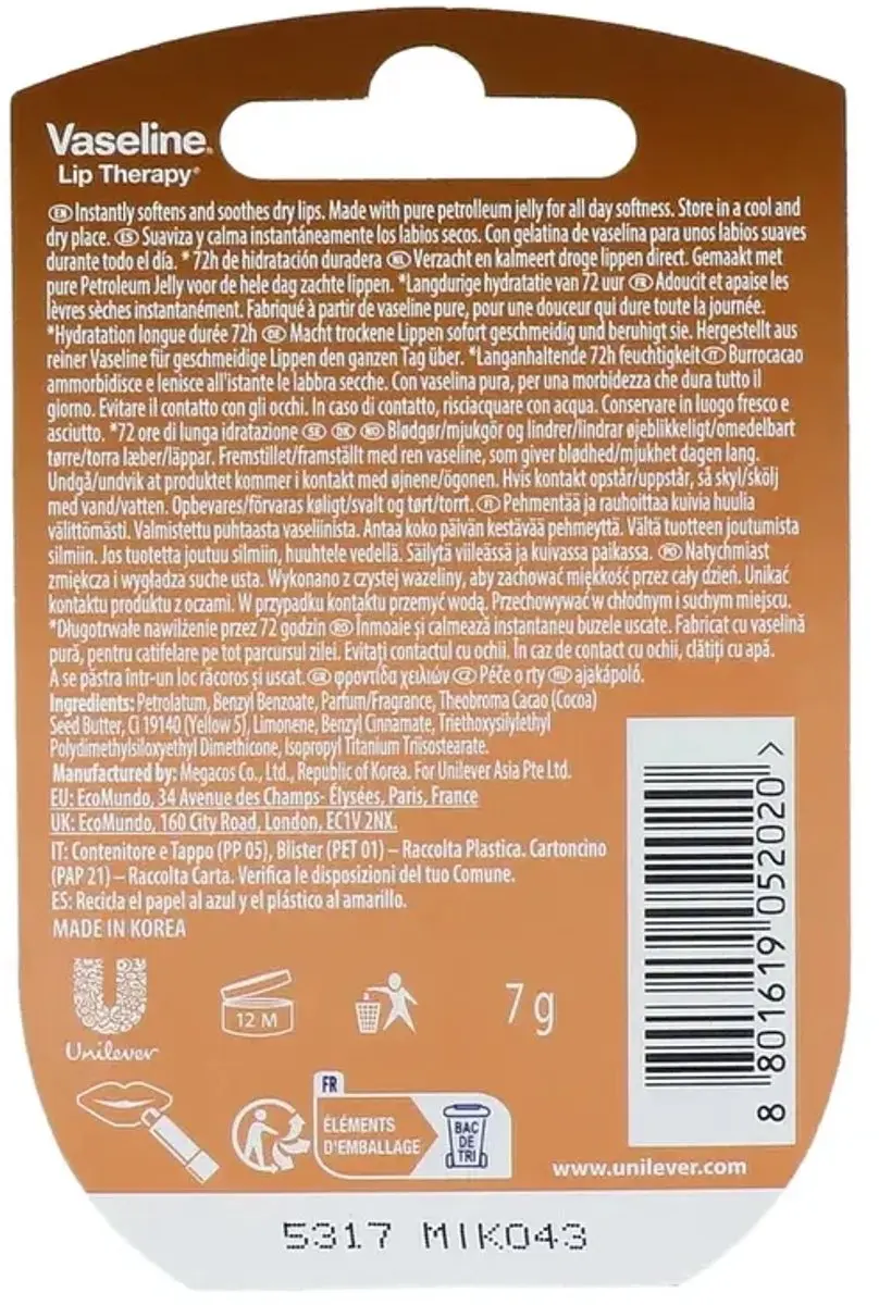 Vaseline Lip Therapy Cocoa Butter Lippenbalsem 7g - Bruin