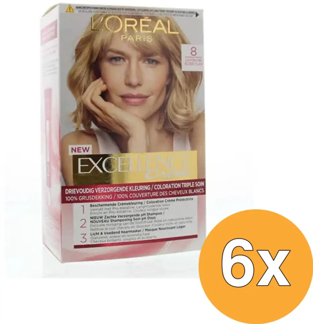 x6 L'Oréal Paris Excellence Crème Lichtblond 8