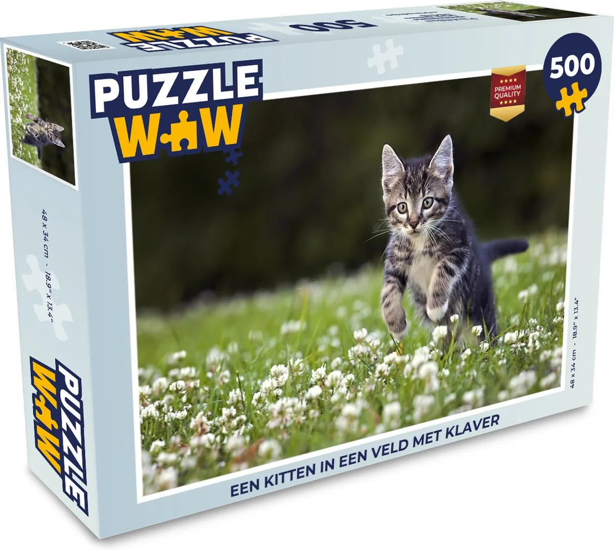PuzzleWow Legpuzzel Een kitten in een veld met klaver 500 Stuks