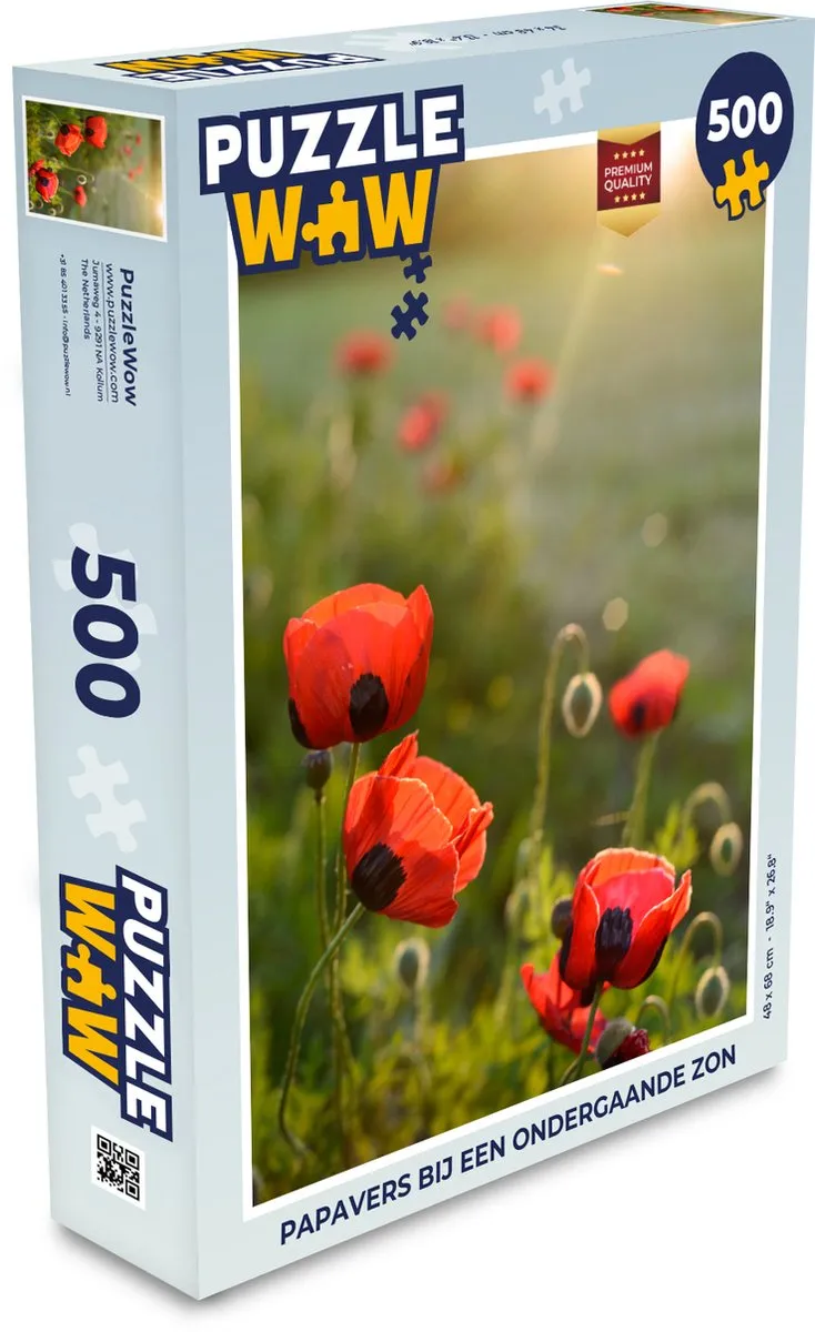 PuzzleWow Papavers bij een ondergaande zon Legpuzzel 500 Stuks - Multicolor