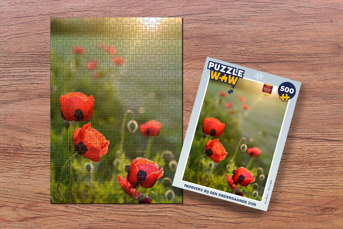 PuzzleWow Papavers bij een ondergaande zon Legpuzzel 500 Stuks - Multicolor