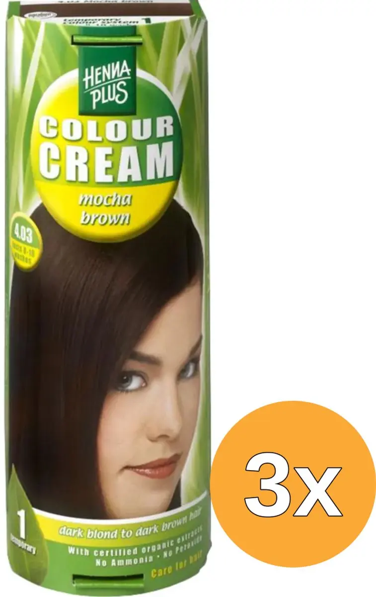 3x Hennaplus Colour Cream 4.03 Mocha Brown (60 ml)