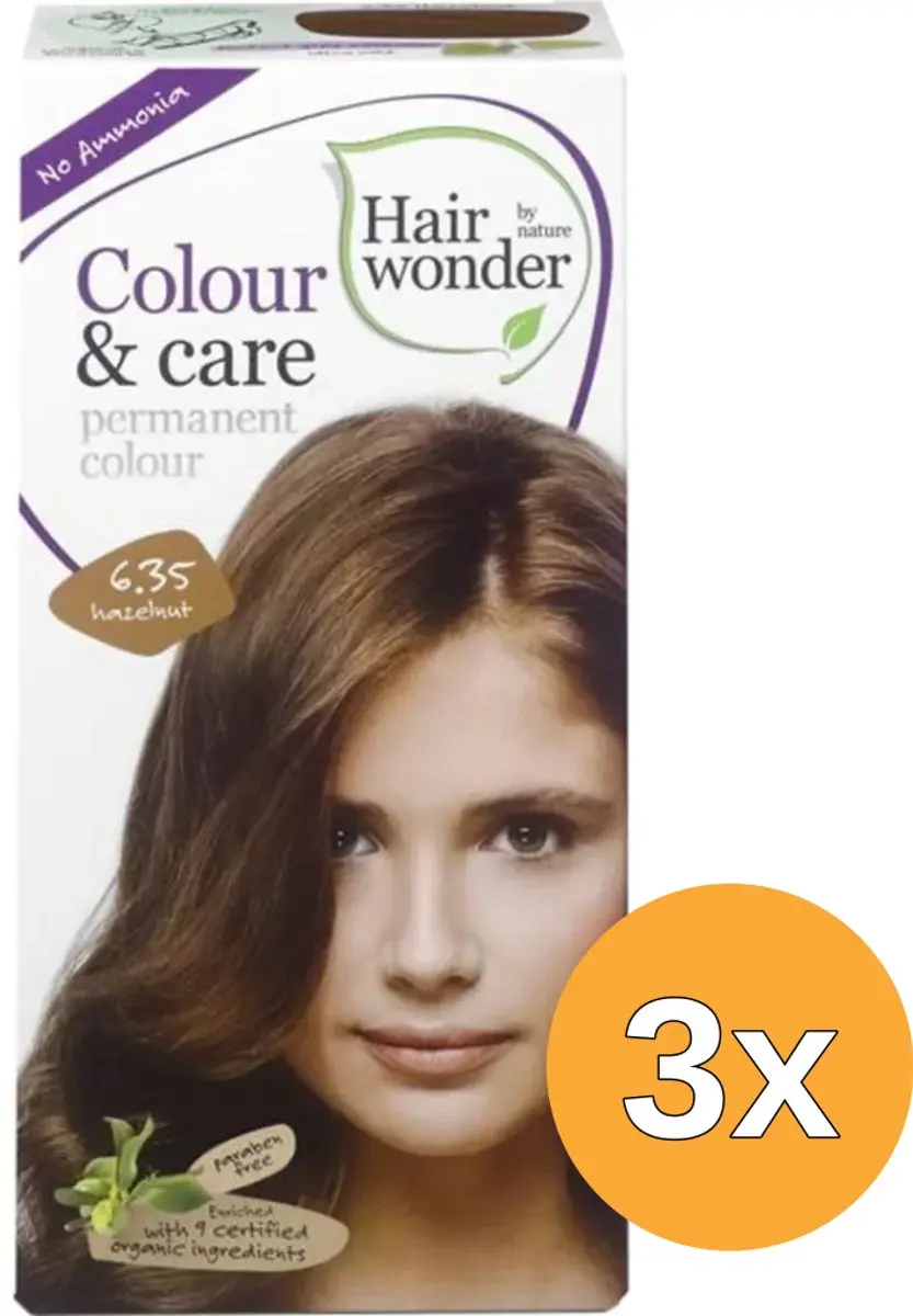 3x Hairwonder Colour & Care 6.35 hazelnut (100 ml)