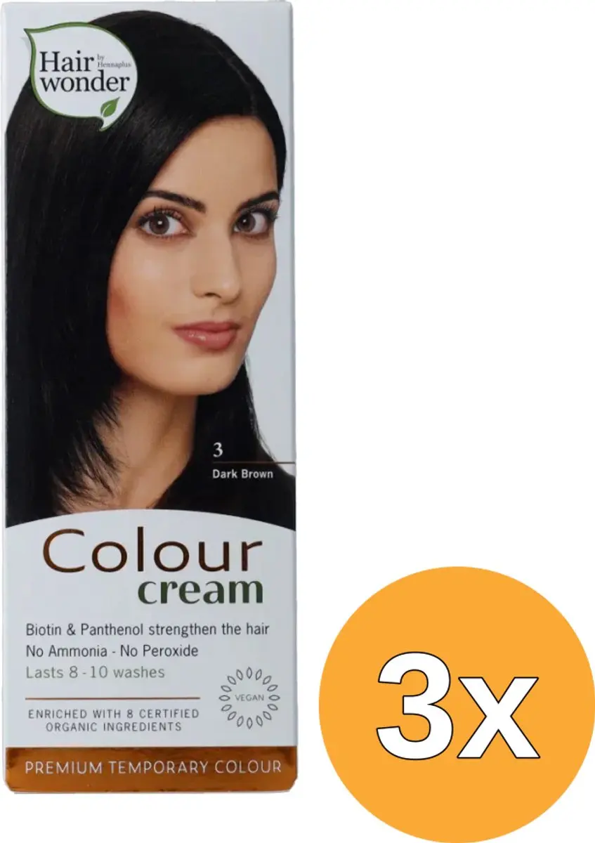 3x Hairwonder Colour Cream 3 Dark Brown (60 ml)