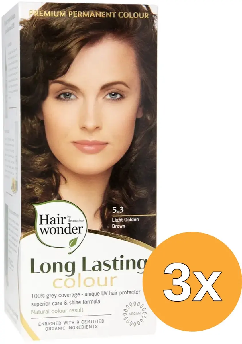 3x Hairwonder Long Lasting Colour 5.3 Golden Brown (100 ml)