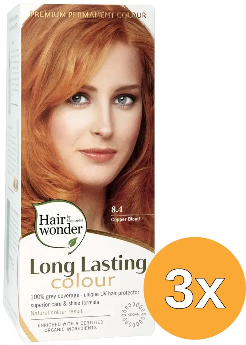 3x Hairwonder Long Lasting Colour 8.4 Copper Blond (100 ml)