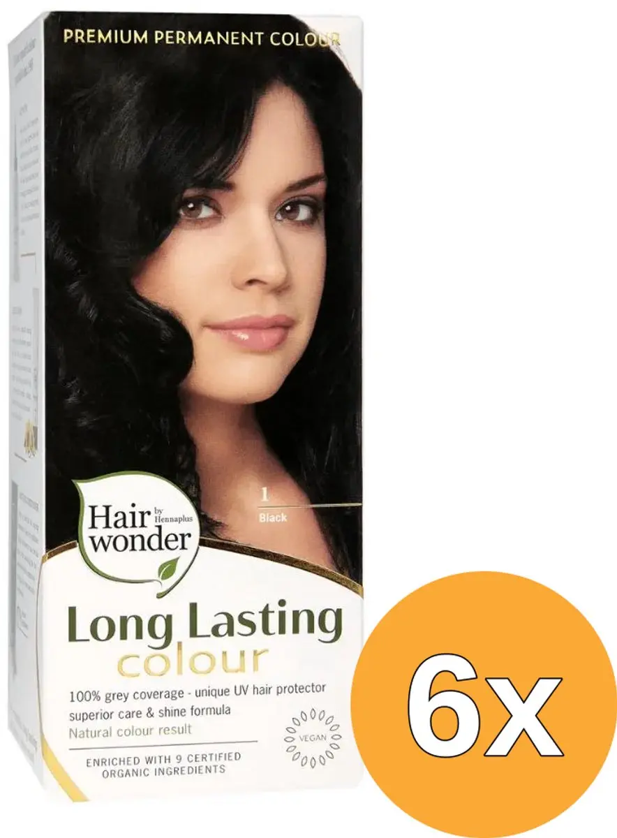 6x Hairwonder Long Lasting Colour 1 Black (100 ml)