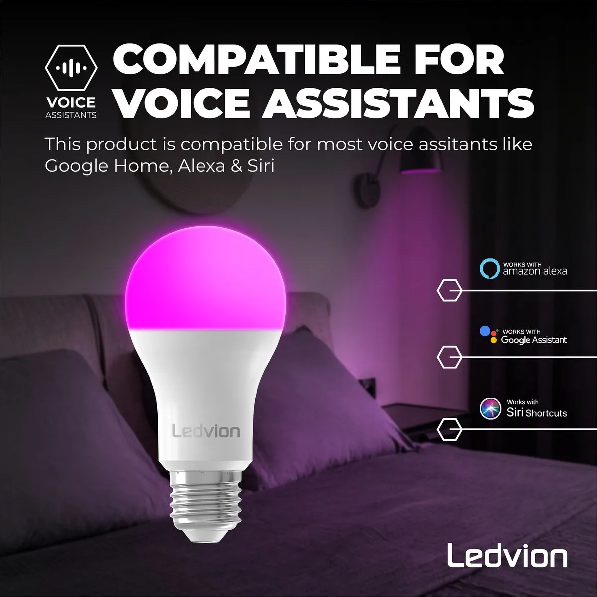 LEDVION 6X Smart RGB+CCT E27 LED Lamp 8W - Mat - 6 Stuks