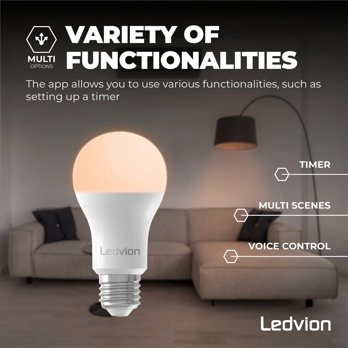 LEDVION 6X Smart RGB+CCT E27 LED Lamp 8W - Mat - 6 Stuks