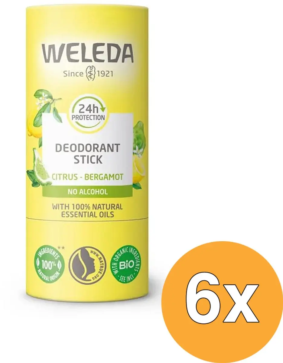 6x WELEDA Citrus + bergamot 24U deodorant stick (50 gr)