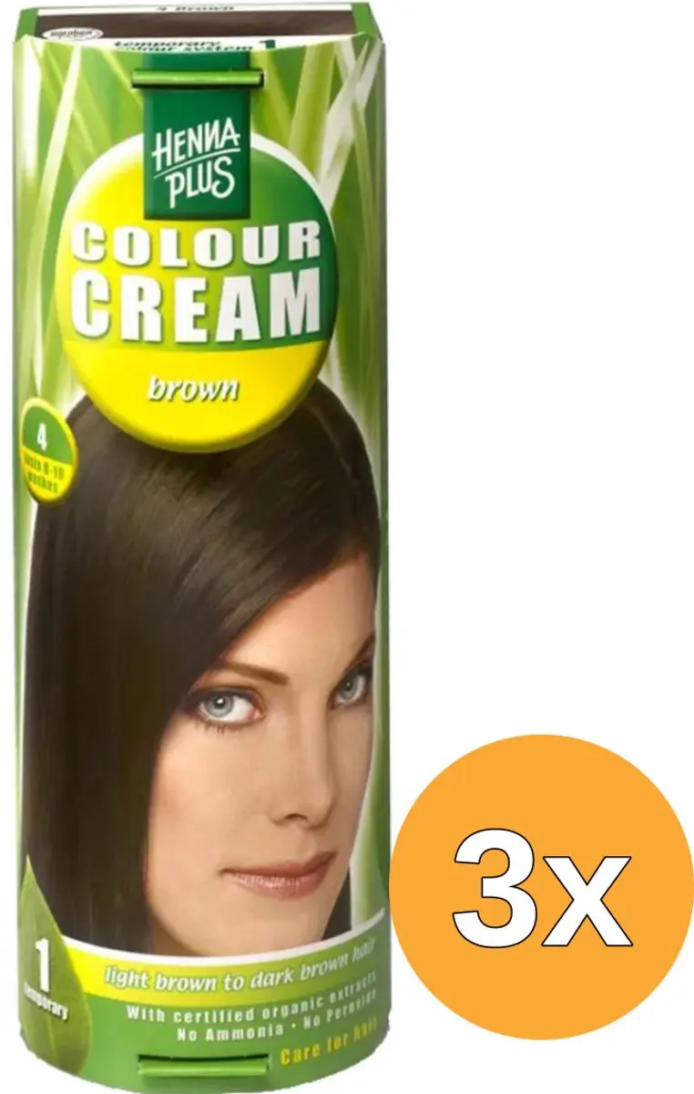 3x Hennaplus Colour Cream 4 Brown (60 ml)