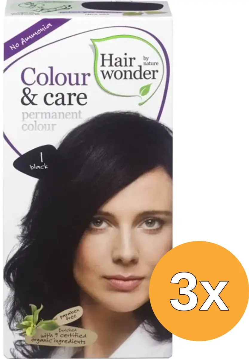 3x Hairwonder Colour & Care 1 black (100 ml)