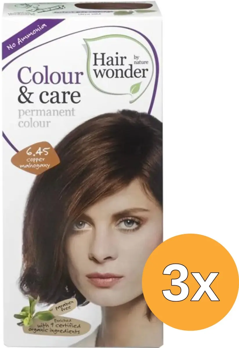 3x Hairwonder Colour & Care Dark Copper Mahogany 6.45 (100 ml)