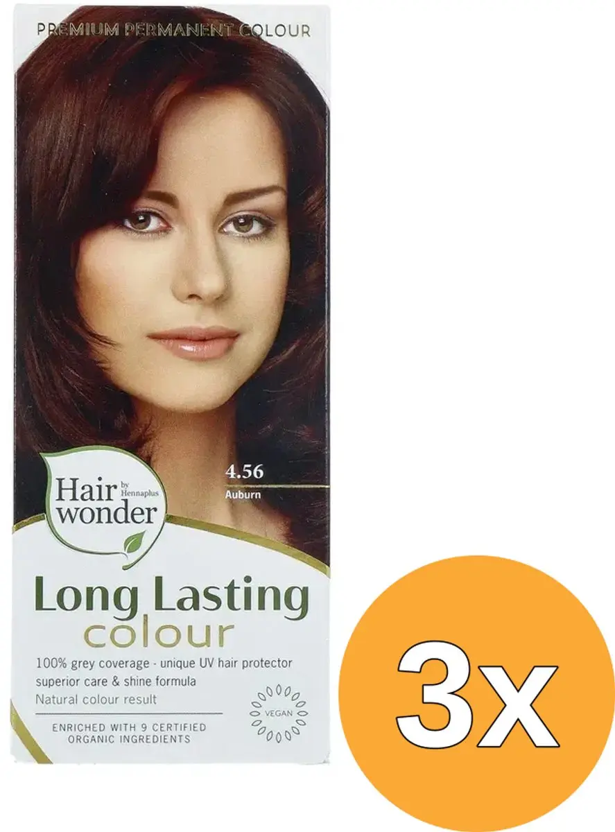 3x Hairwonder Long lasting colour 4.56 auburn (100 ml)