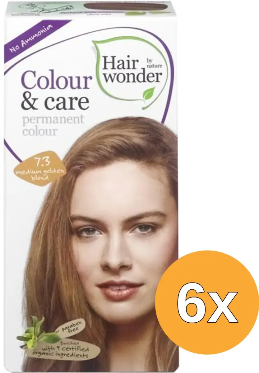 6x Hairwonder Colour & Care 7.3 medium gold blond (100 ml)