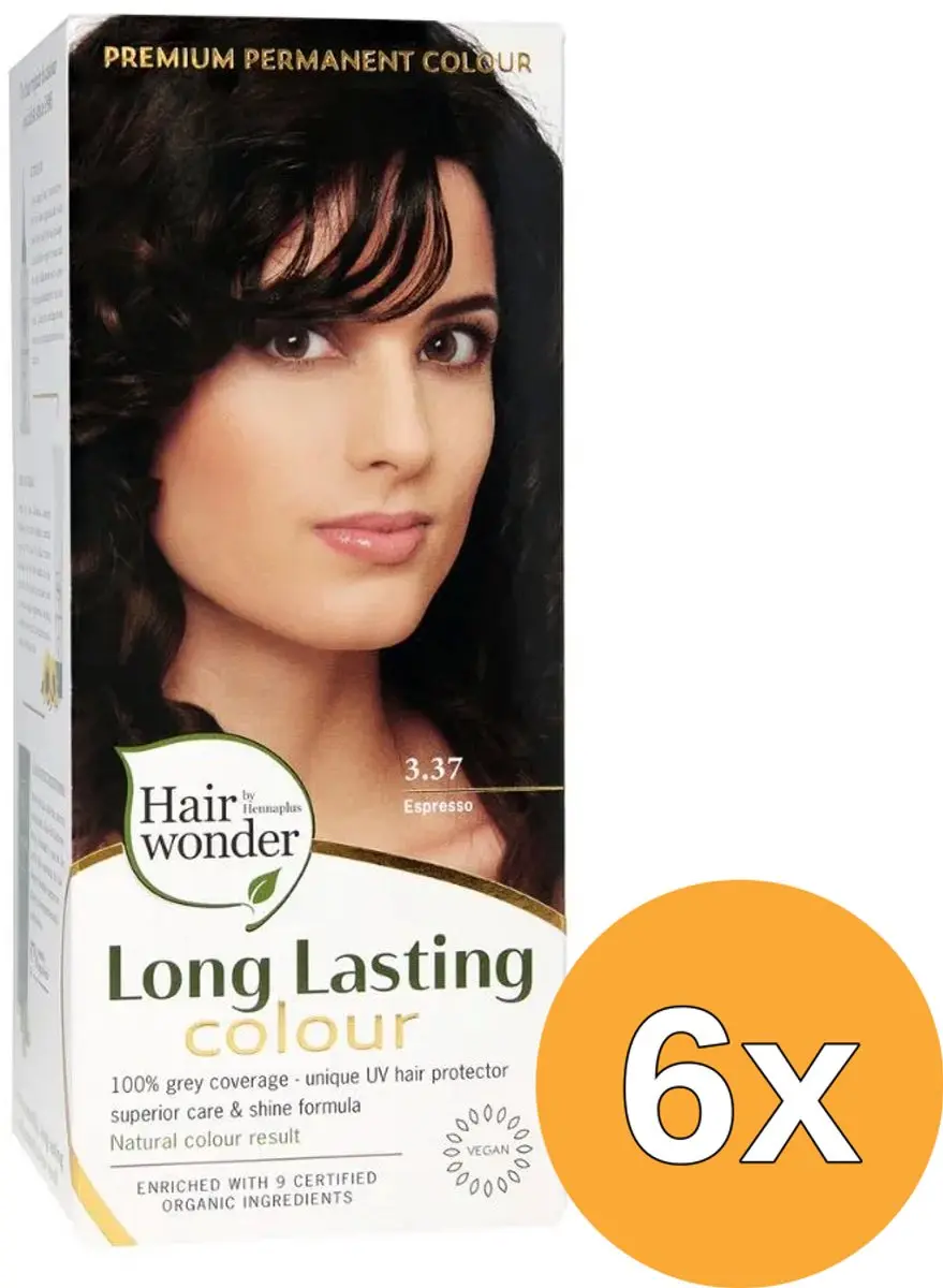 6x Hairwonder Long Lasting Colour 3.37 Espresso (100 ml)