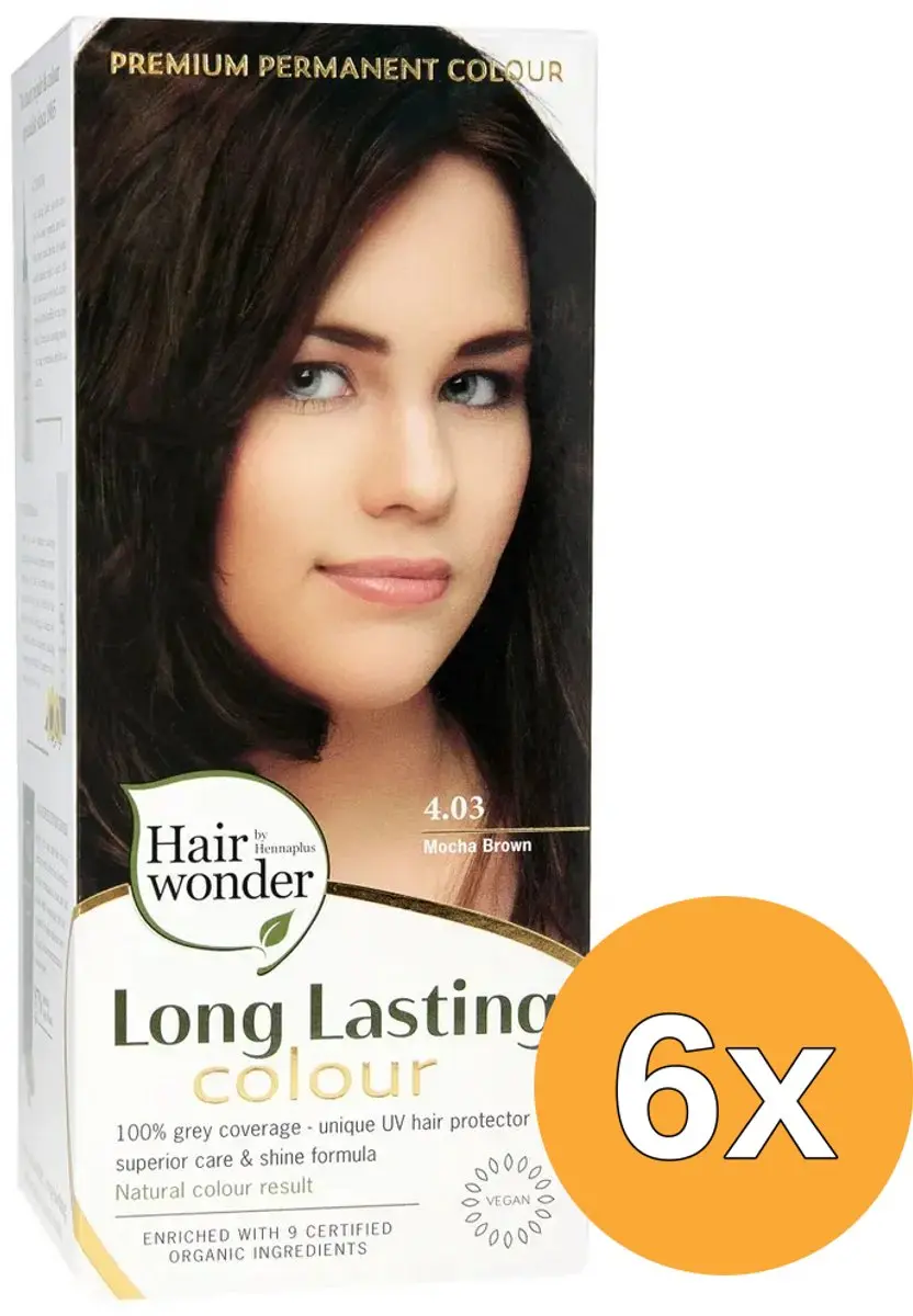 6x Hairwonder Long lasting colour 4.03 mocha brown (100 ml)