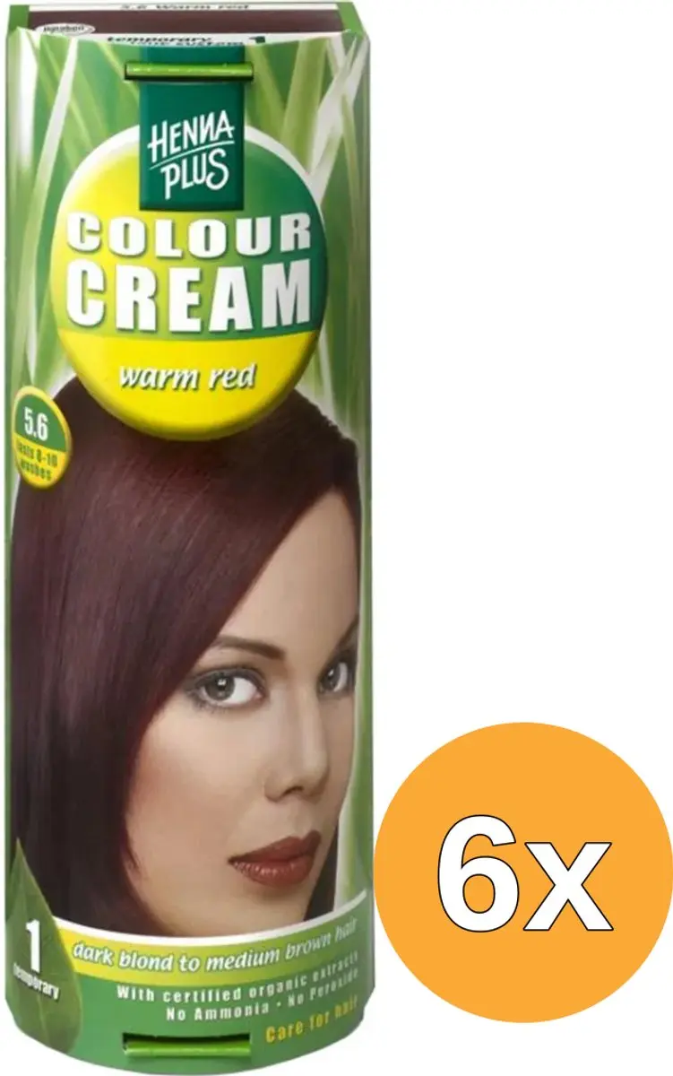 6x Hennaplus Colour Cream 5.6 Warm Red (60 ml)