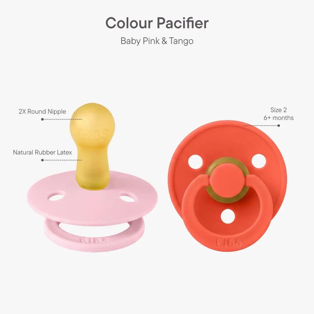 BIBS Colour Fopspeen Rond Baby Pink/Tango - 2 Stuks