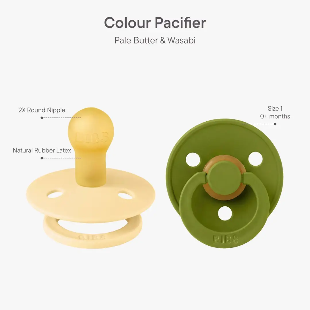 BIBS Colour Fopspeen 0-6mnd - 2 Stuks - Pale Butter/Wasabi