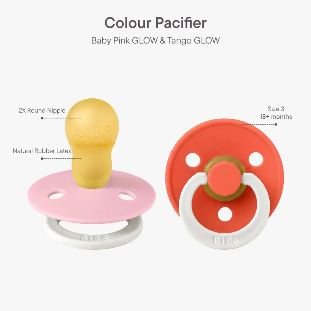 BIBS Colour Glow Fopspeen - 2 Stuks - Baby Pink/Tango