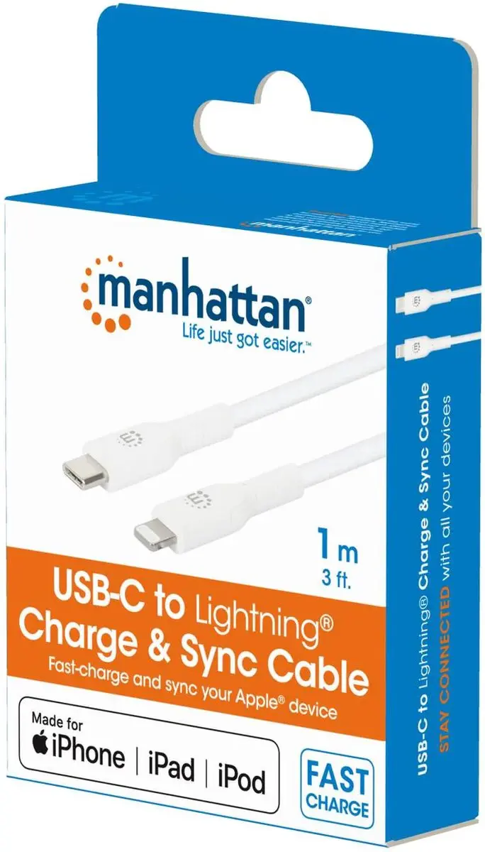 Manhattan 394512 USB-kabel USB-C/Lightning 1.0m - Wit - afbeelding 5 van 5