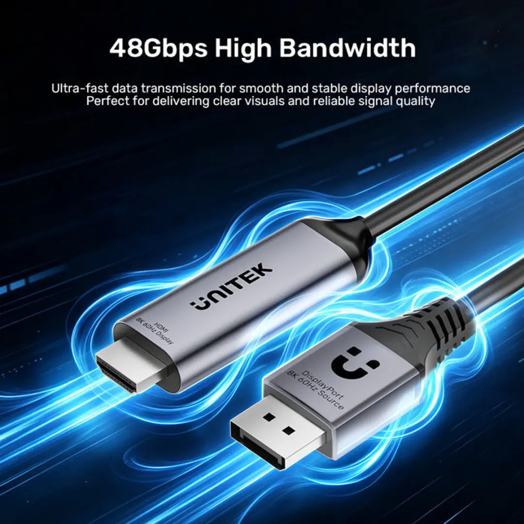 Unitek DisplayPort 1.4 naar HDMI 2.1 Kabel 8K@60Hz - 1.8m - Grijs - afbeelding 6 van 6