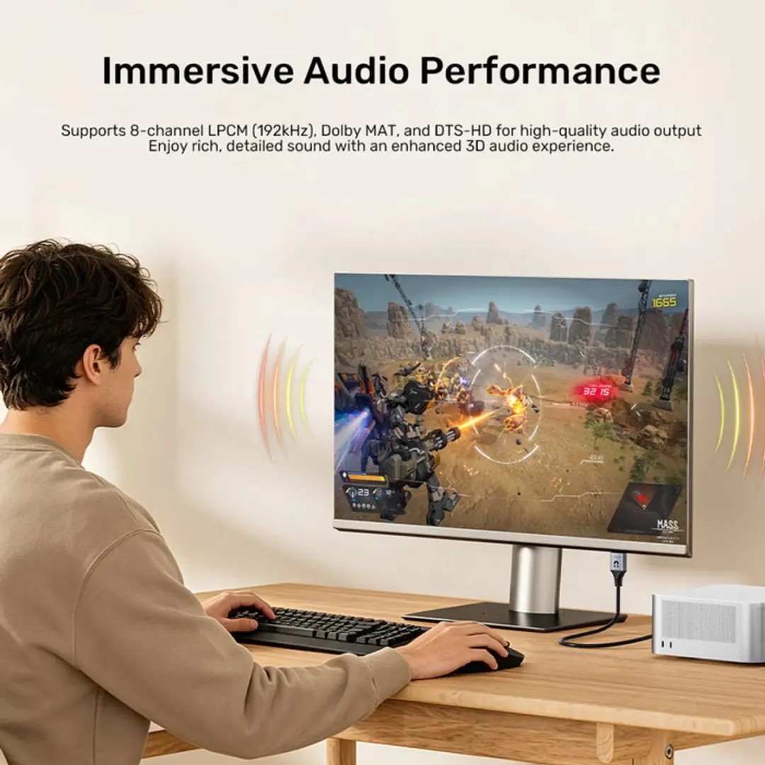 Unitek DisplayPort 1.4 naar HDMI 2.1 Kabel 8K@60Hz - 1.8m - Grijs - afbeelding 3 van 6