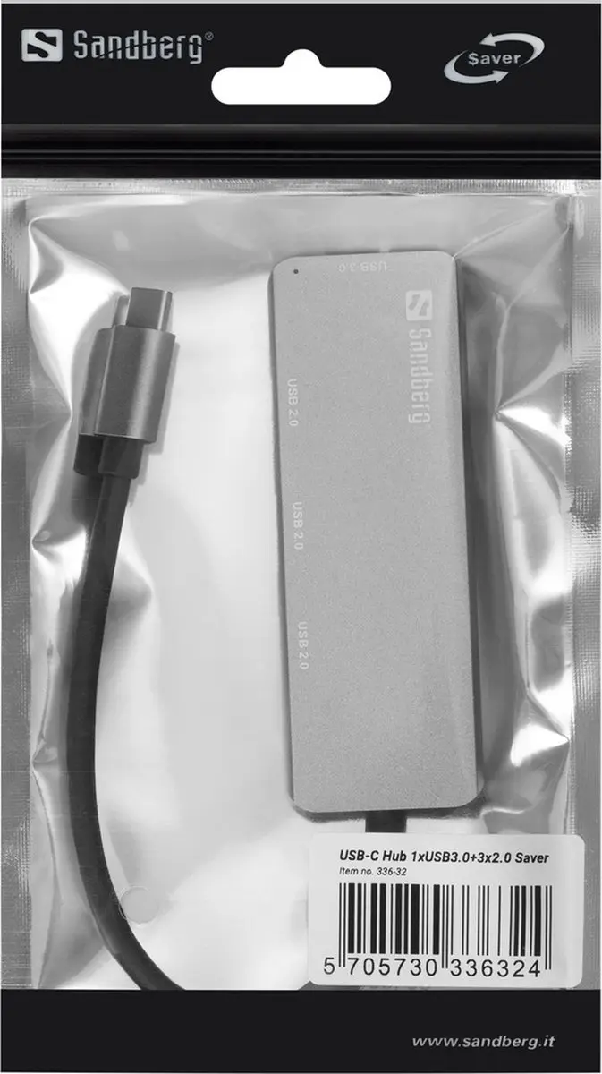 Sandberg 336-32 USB-C Docking Station - 4x USB 3.0 - Grijs - afbeelding 2 van 2