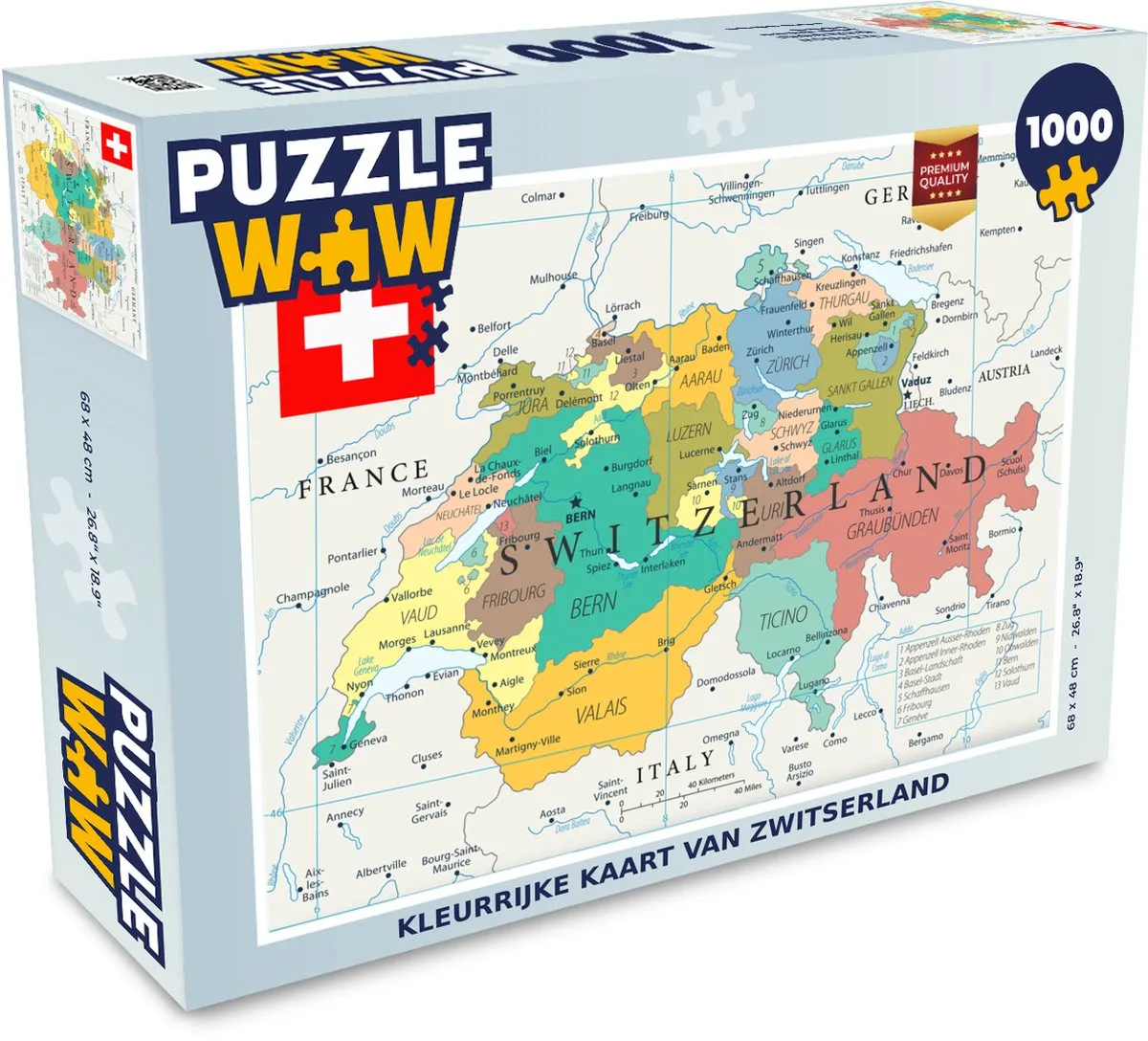 PuzzleWow Zwitserland Legpuzzel 1000 Stuks - Multicolor