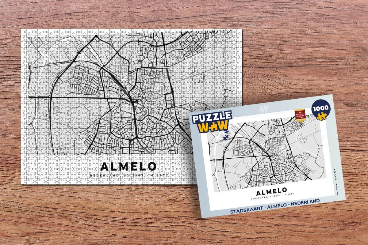 PuzzleWow Stadskaart Almelo Nederland Legpuzzel 1000 Stuks - Multicolor