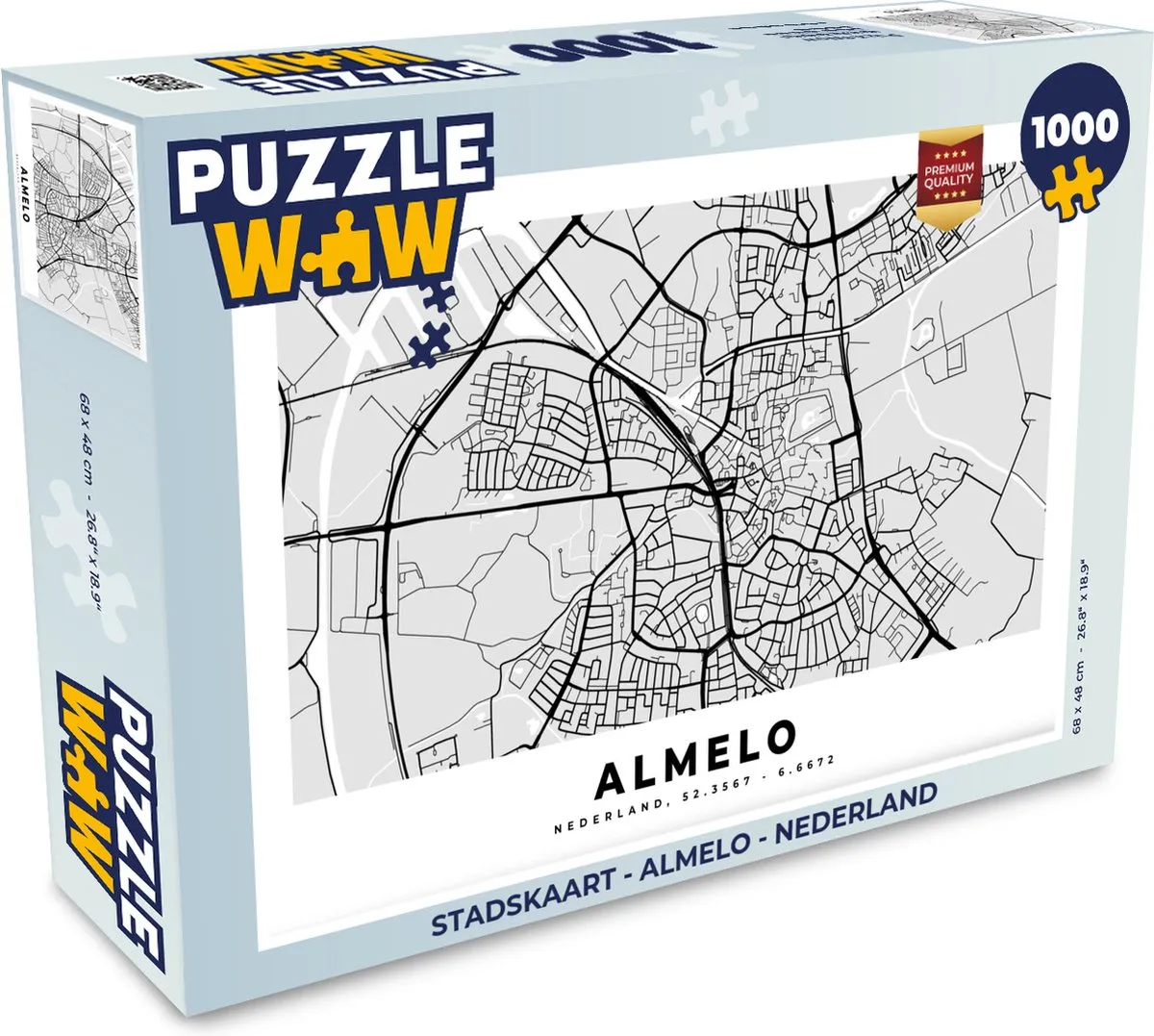 PuzzleWow Stadskaart Almelo Nederland Legpuzzel 1000 Stuks - Multicolor