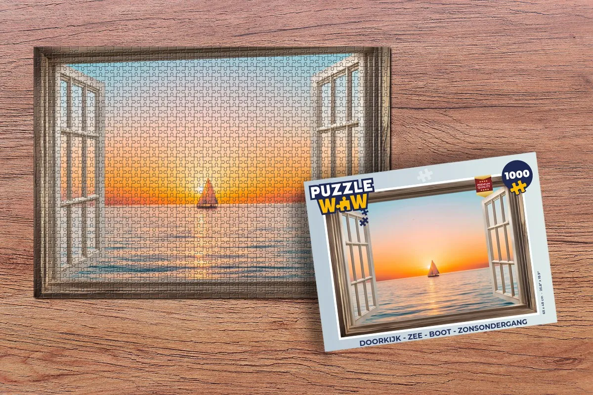 PuzzleWow Doorkijk Zee Boot Legpuzzel 1000 Stuks - Zonsondergang