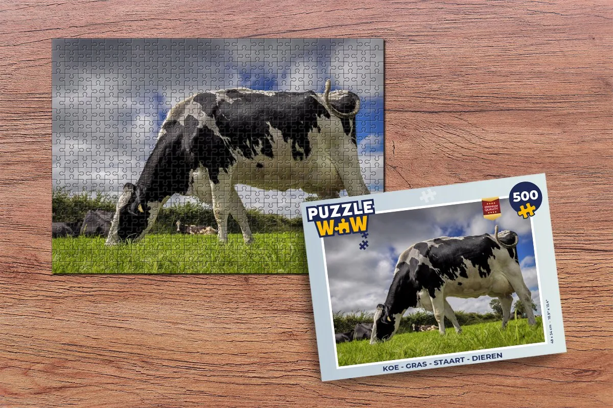PuzzleWow Legpuzzel Koe - Gras - Staart 500 Stuks - Multicolor