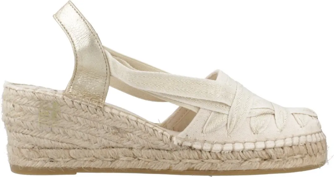 Dames espadrille van ruw katoen met sleehak en linten