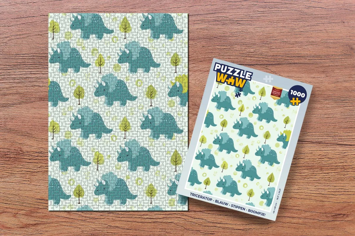 PuzzleWow Triceratop Legpuzzel 1000 Stuks - Blauw Stippen Boompjes