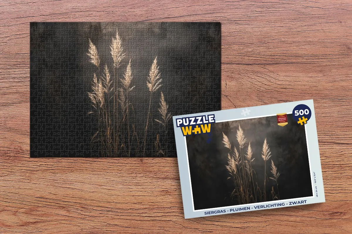 PuzzleWow Siergras Pluimen Legpuzzel 500 Stuks - Zwart
