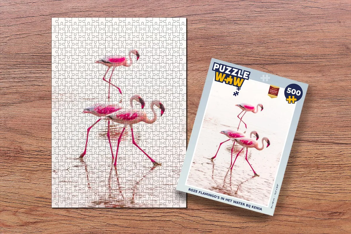 PuzzleWow Legpuzzel Roze Flamingo's Kenia 500 Stuks - Multicolor