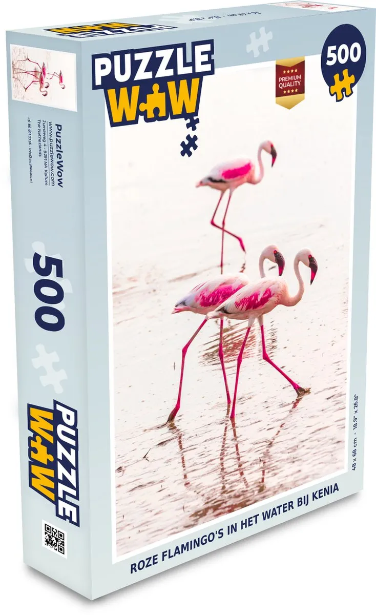 PuzzleWow Legpuzzel Roze Flamingo's Kenia 500 Stuks