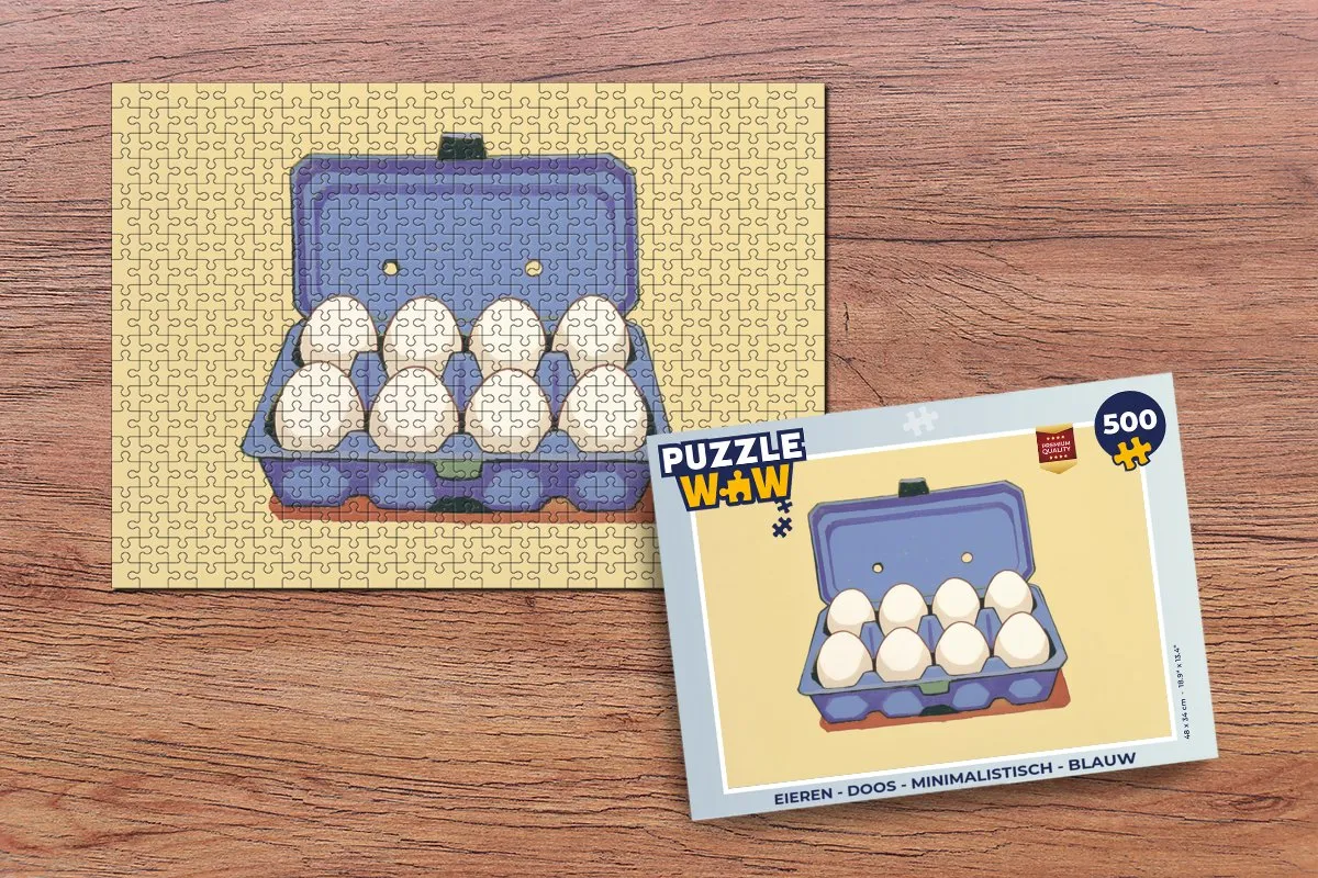 PuzzleWow Minimalistisch Legpuzzel 500 Stuks - Blauw Eierendoos